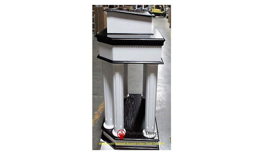 Wood with Acrylic Pulpit 830W-Side View White with Dark Oak 37-Wood With Acrylic Pulpits, Podiums and Lecterns-Podiums Direct