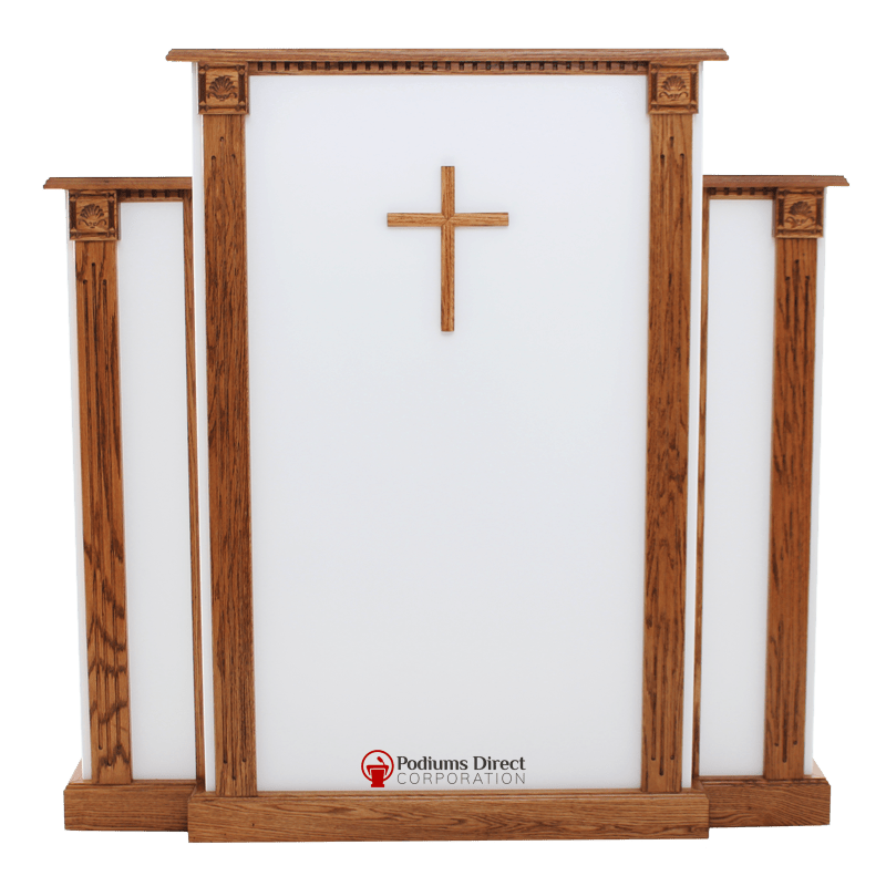 Church Wood Pulpit White w/Cross, Fluting & Scrollwork 900-W-Church Solid Wood Pulpits, Podiums and Lecterns-Podiums Direct