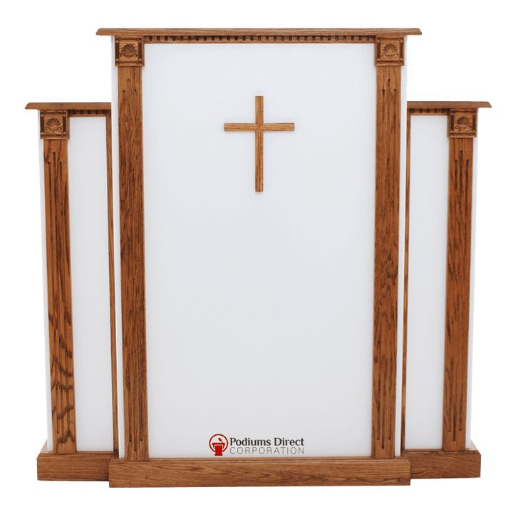 Church Wood Pulpit White w/Cross, Fluting & Scrollwork 900-W-Church Solid Wood Pulpits, Podiums and Lecterns-Podiums Direct