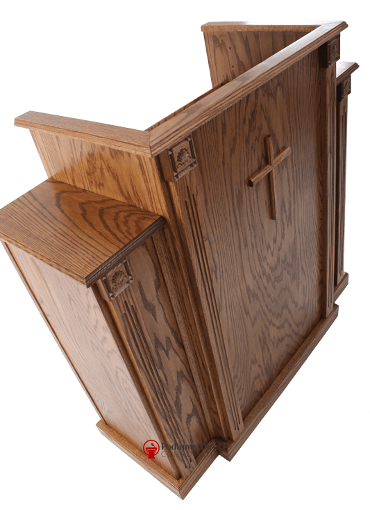 Church Wood Pulpit with Cross, Fluting and Scrollwork 900-Top Angle View-Church Solid Wood Pulpits, Podiums and Lecterns-Podiums Direct