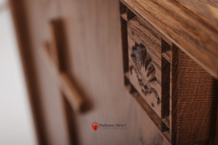 Church Wood Pulpit with Cross, Fluting and Scrollwork 900-Enlarged Scroll Detail-Church Solid Wood Pulpits, Podiums and Lecterns-Podiums Direct