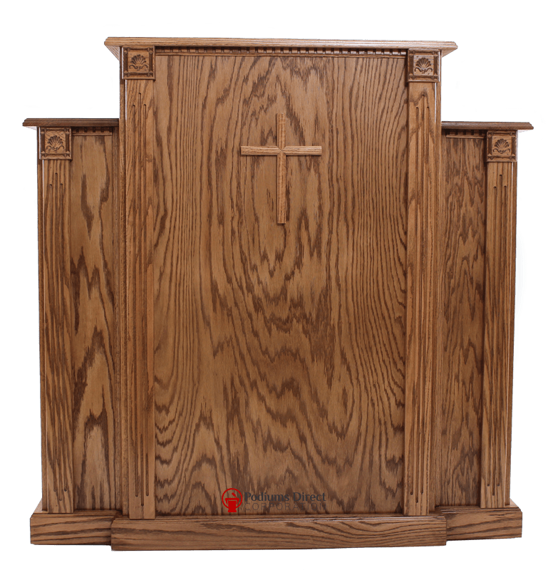 Church Wood Pulpit with Cross, Fluting and Scrollwork 900-Church Solid Wood Pulpits, Podiums and Lecterns-Podiums Direct