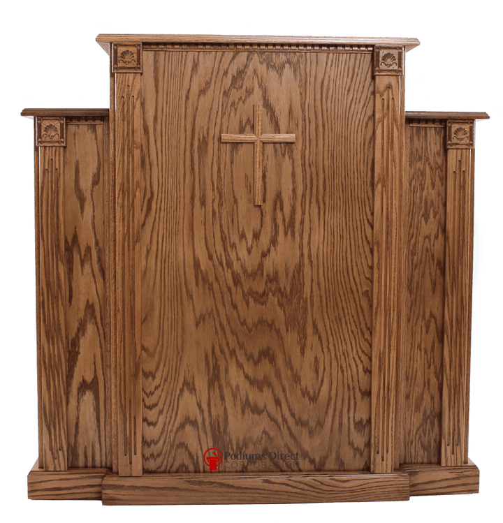 Church Wood Pulpit with Cross, Fluting and Scrollwork 900-Church Solid Wood Pulpits, Podiums and Lecterns-Podiums Direct