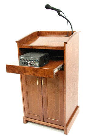 Handcrafted Solid Hardwood Lectern CPD677-EV Collegiate Evolution-Pullout Drawer View-Handcrafted Solid Hardwood Pulpits, Podiums and Lecterns-Podiums Direct