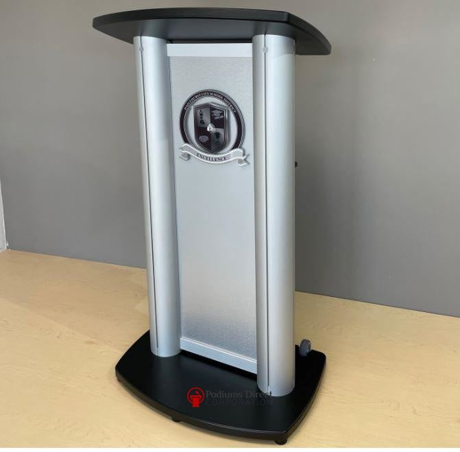 Contemporary Lectern and Podium CS1 Aluminum Lectern-Front 3 D Logo-Contemporary Lecterns and Podiums-Podiums Direct