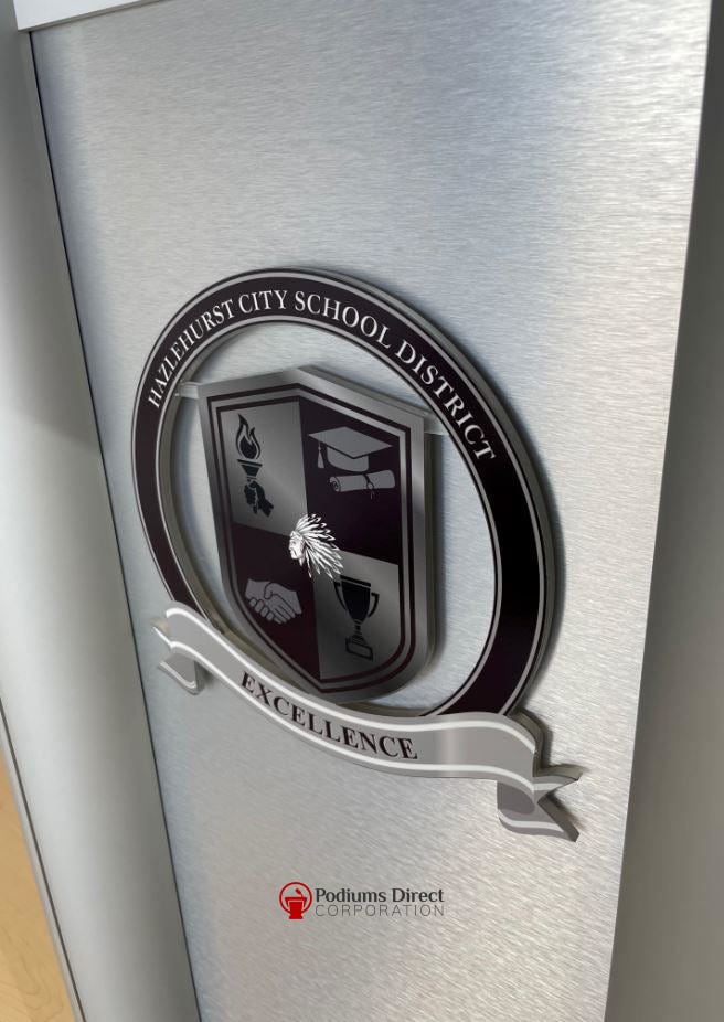 Contemporary Lectern and Podium CS1 Aluminum Lectern-Close Up 3 D Logo-Contemporary Lecterns and Podiums-Podiums Direct