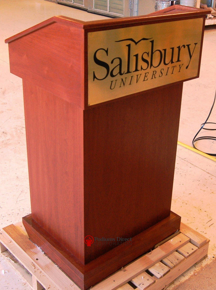 Handcrafted Solid Hardwood Lectern Conquest-With Logo-Handcrafted Solid Hardwood Pulpits, Podiums and Lecterns-Podiums Direct