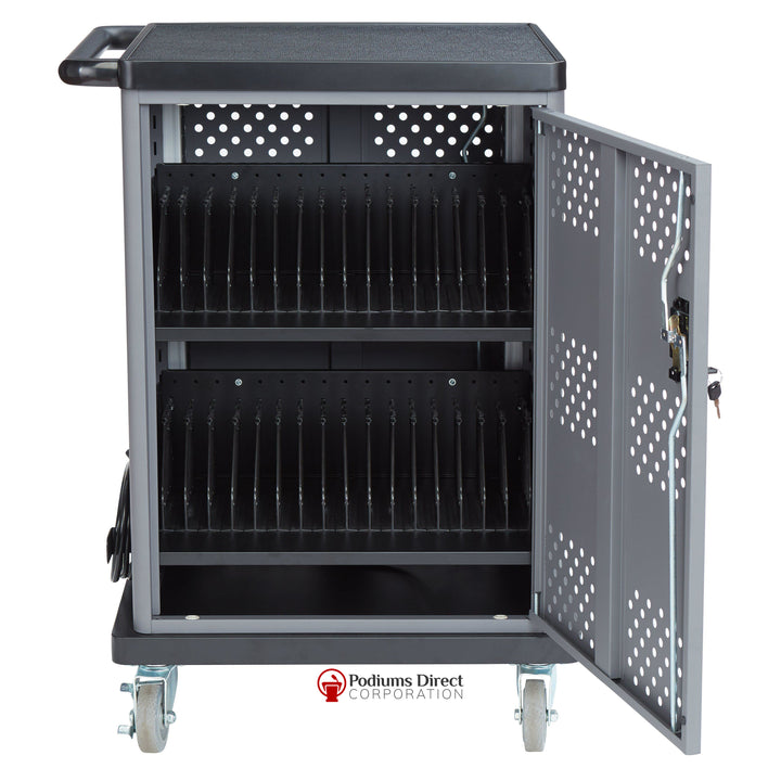 Duet Charging Cart DCC Oklahoma Sound-Presentation AV Tablet Laptop Carts and Plasma LCD Stands-Inside Back View-Podiums Direct