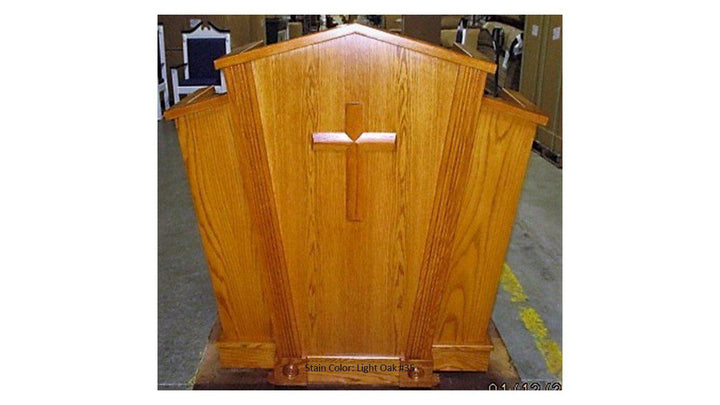 Church Wood Pulpit Victory Style V Shape with Fluting 300-Front Light Oak 35Church Solid Wood Pulpits, Podiums and Lecterns-Podiums Direct