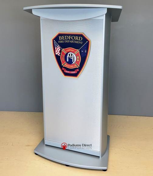 Contemporary Lectern and Podium H2 Standard Aluminum Lectern-Logo Example 1-Contemporary Lecterns and Podiums-Podiums Direct