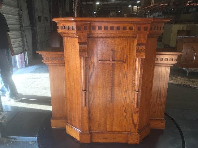 Church Wood Pulpit Wing NO 900W-Front with Cross-Church Solid Wood Pulpits, Podiums and Lecterns-Podiums Direct