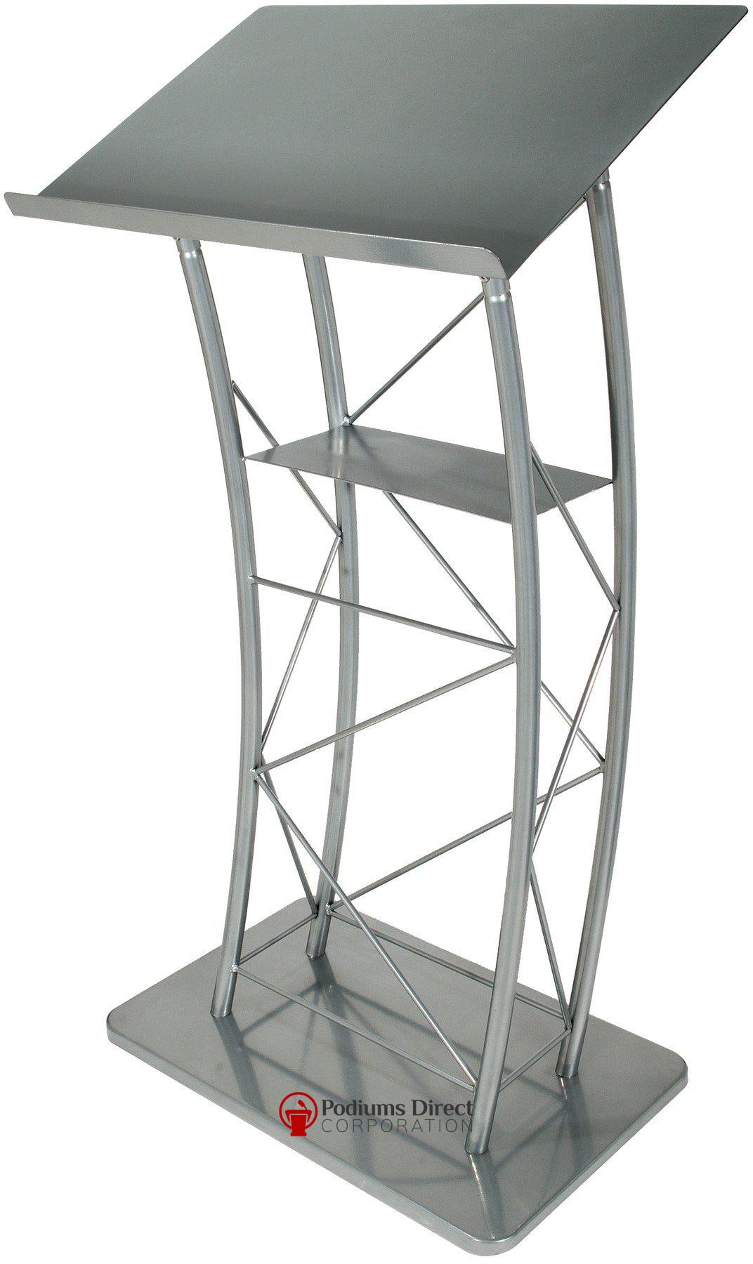Metal Truss Lectern Large Silver Curved-Metal Truss Podiums and Lecterns-Podiums Direct