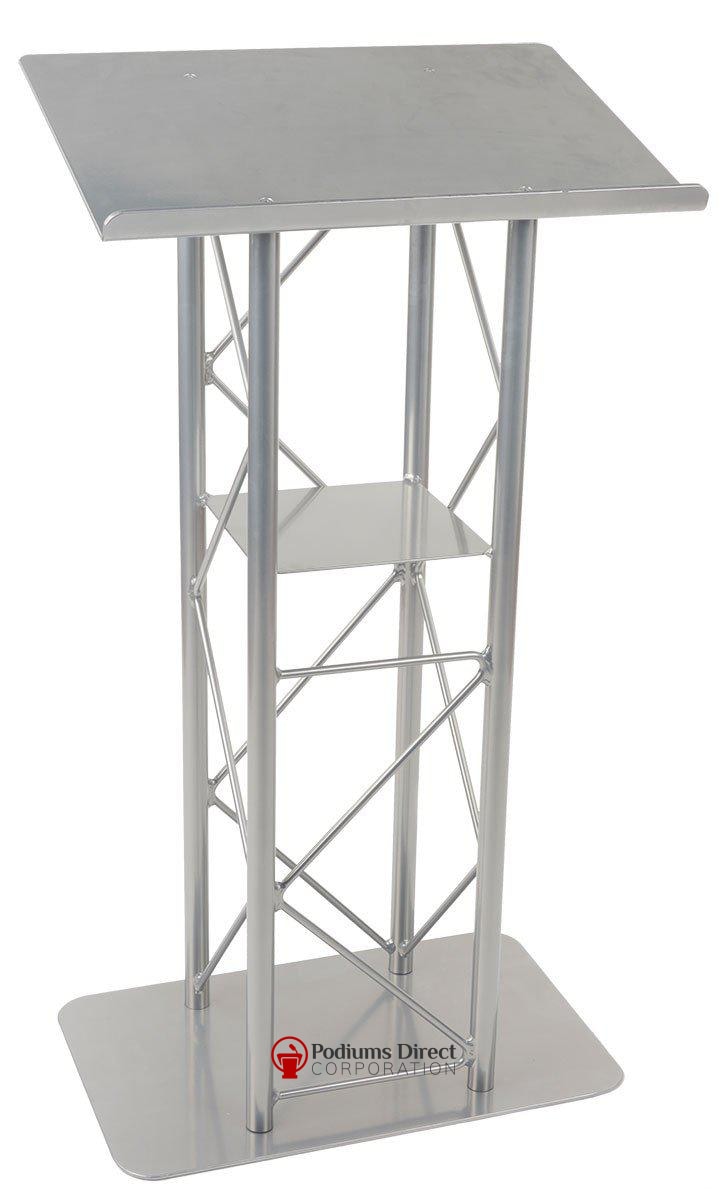 Metal Truss Lectern 4 Post Straight. Silver-Metal Truss Podiums and Lecterns-Podiums Direct