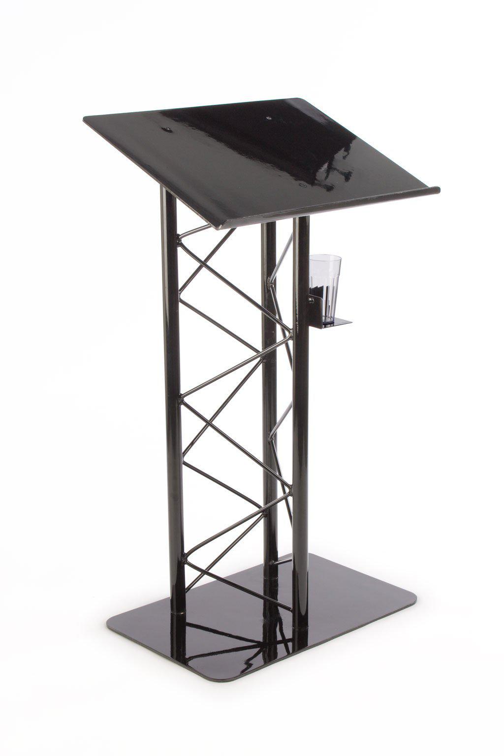 Metal Truss Lectern Economy 3 Post Straight. Color: Black-Back View-Metal Truss Podiums and Lecterns-Podiums Direct