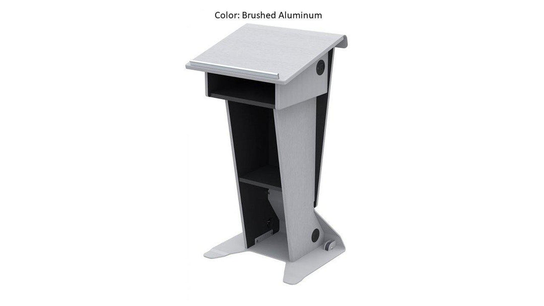 Slim Presentation Lectern, LE222-Brushed Aluminum-Contemporary Lecterns and Podiums-Podiums Direct