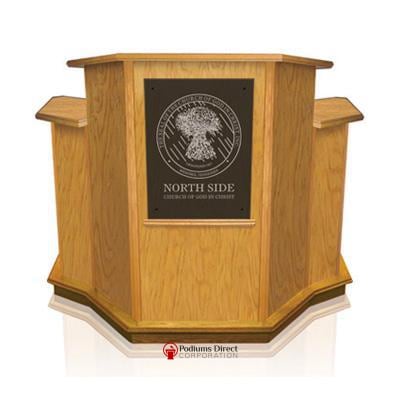 Church Wood Pulpit Custom NC1W/NC1WG WINGED Solid Wood Pulpits, Podiums and Lecterns-Tinted Glass with Logo-Podiums Direct