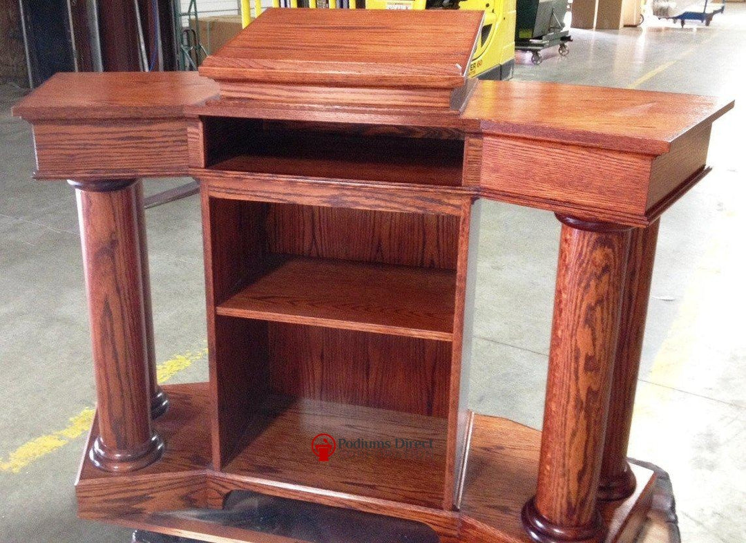 Church Wood Pulpit Custom No. 810-All Stained Back View 2-Church Solid Wood Pulpits, Podiums and Lecterns-Podiums Direct
