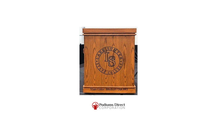 Handcrafted Solid Hardwood Lectern Heritage-Medium Oak 43 With Logo-Handcrafted Solid Hardwood Pulpits, Podiums and Lecterns-Podiums Direct