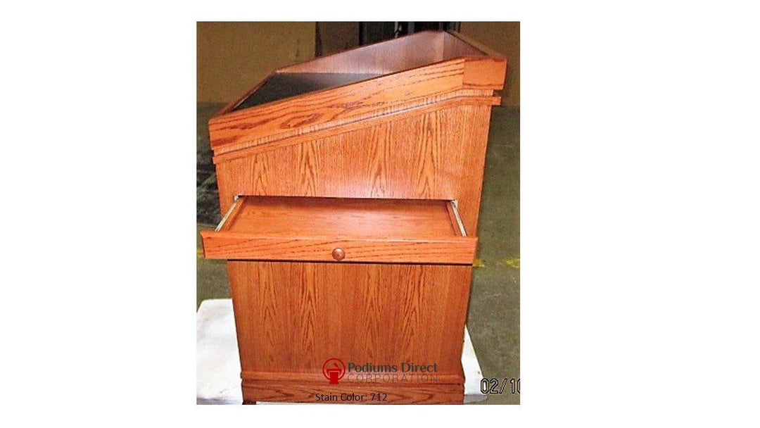 Handcrafted Solid Hardwood Lectern Heritage-Side with Open Drawer 712-Handcrafted Solid Hardwood Pulpits, Podiums and Lecterns-Podiums Direct