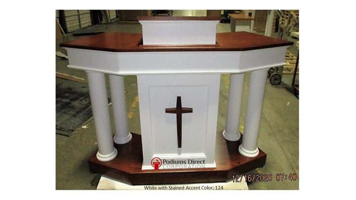 Church Wood Pulpit Custom No. 810- Front White with 124-Church Solid Wood Pulpits, Podiums and Lecterns-Podiums Direct