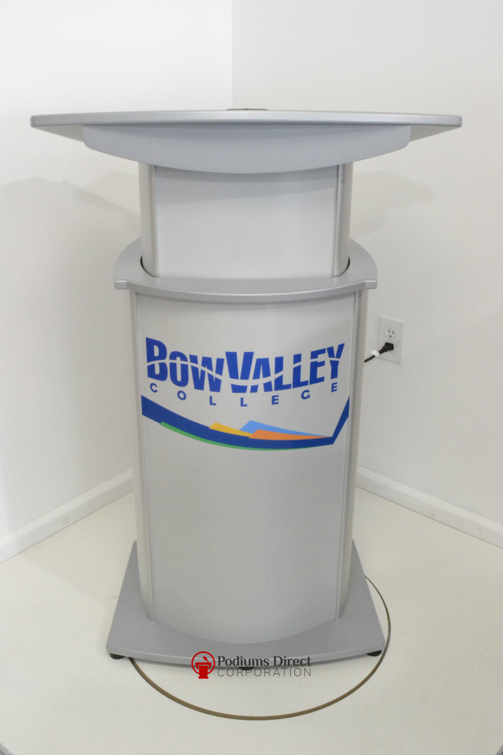 Height Adjustable Podium Aluminum Motorized-Front with Logo-Height Adjustable Pulpits, Podiums and Lecterns-Podiums Direct