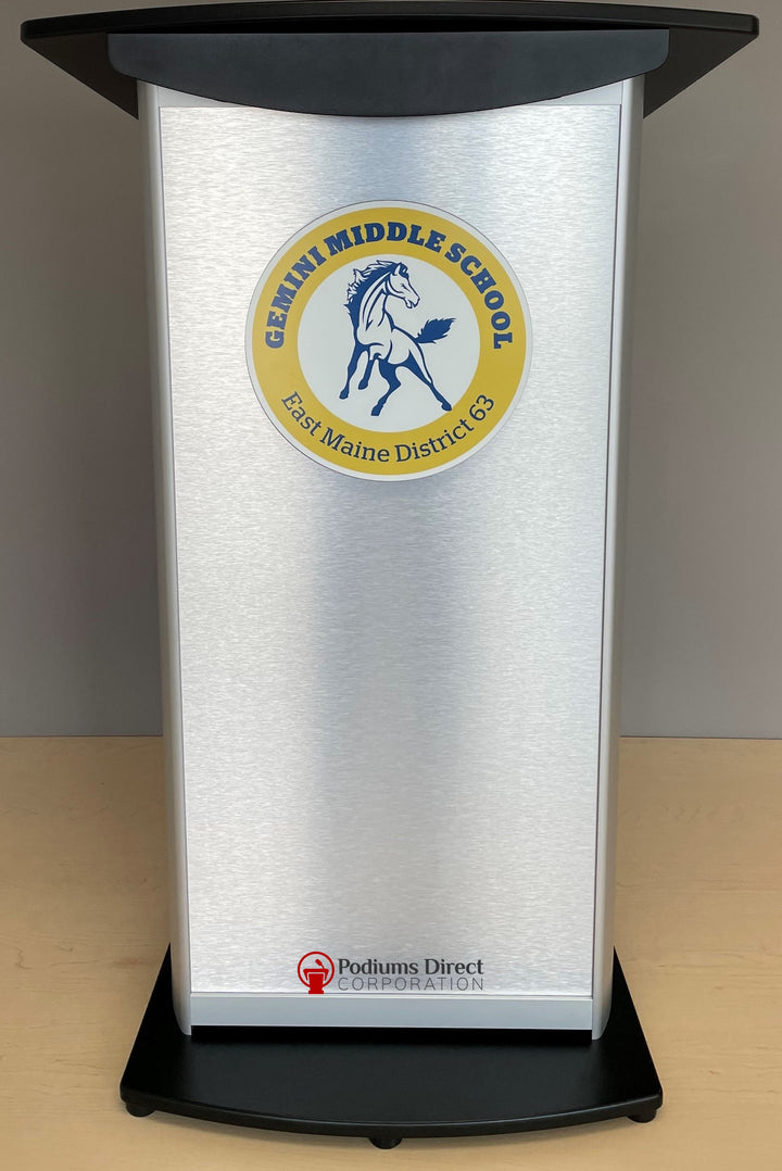 Contemporary Lectern and Podium H2 Standard Aluminum Lectern-Logo Example 2-Contemporary Lecterns and Podiums-Podiums Direct