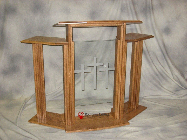 Wood with Acrylic Pulpit w/Wings 702 Proclaimer-Three Cross Logo-Wood With Acrylic Pulpits, Podiums and Lecterns-Podiums Direct