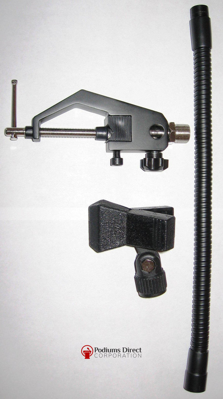 TM01 Clamp-On Flexible Mic Mounting Kit-With Gooseneck and Clothespin Mic Holder-Wireless Microphones and Lights, Podium and Lectern Options-Podiums Direct
