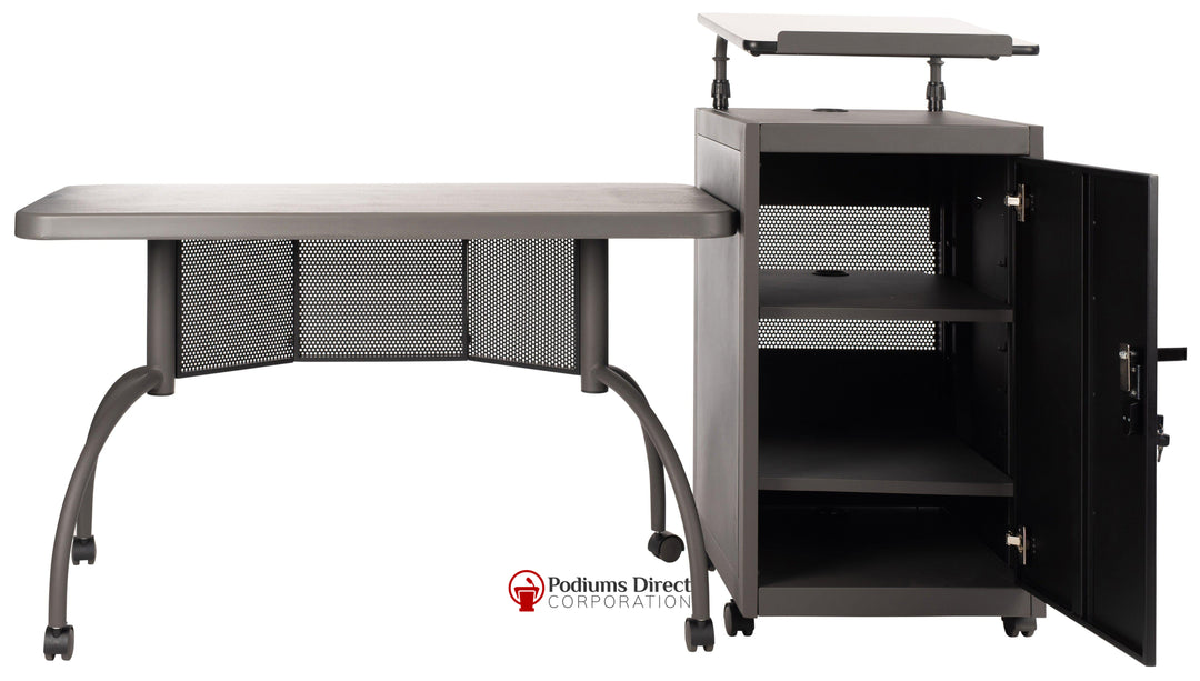 Non Sound Lectern Oklahoma Sound Teacher's WorkPod-Back View with Open Cabinet-Podiums Direct