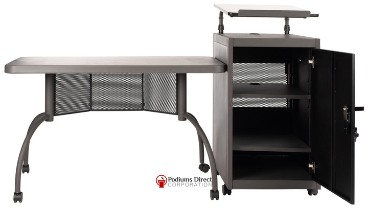 Non Sound Lectern Oklahoma Sound Teacher's WorkPod-Back View with Open Cabinet-Podiums Direct