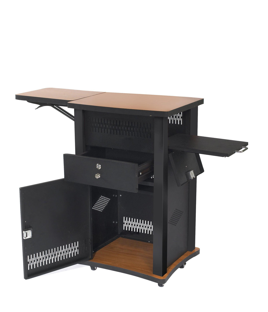 Presentation Cart WZD Oklahoma Sound The Wizard-Inside/Back View-Presentation AV Tablet Laptop Carts and Plasma LCD Stands-Podiums Direct