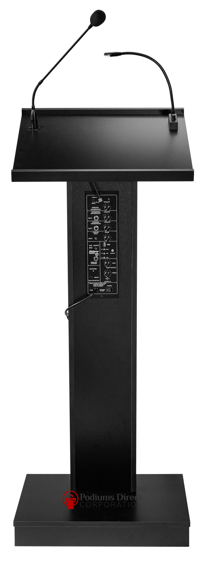 Sound Lectern ZED Oklahoma Sound. Color: Black-Back View with Control Panel-Sound Podiums and Lecterns-Podiums Direct