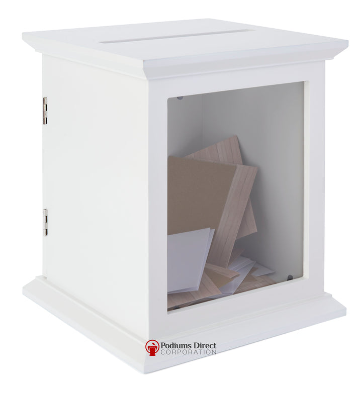Tithe/Prayer Box White with Acrylic Window-Tithe Boxes, Baptismal Font, Flower Stands, and Offering Tables-Podiums Direct