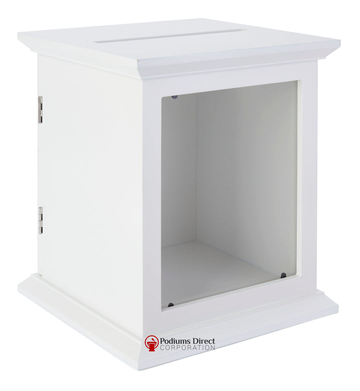 Tithe/Prayer Box White with Acrylic Window-Empty-Tithe Boxes, Baptismal Font, Flower Stands, and Offering Tables-Podiums Direct
