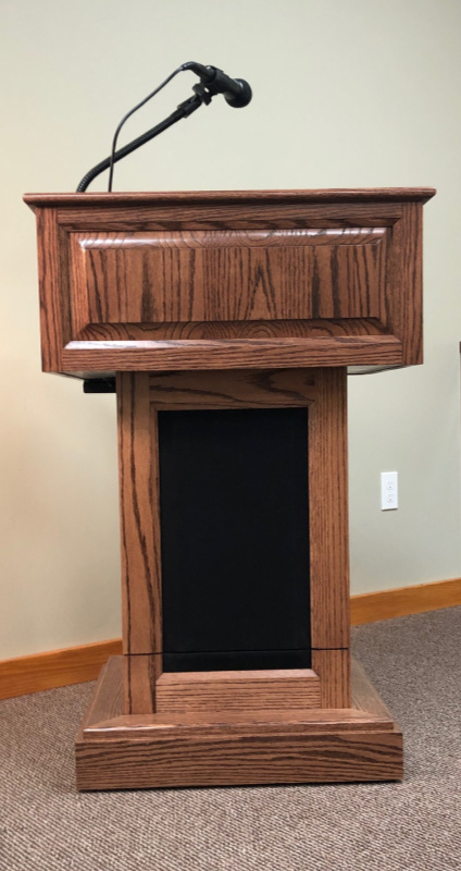 Handcrafted Solid Hardwood Lectern CLR235-EV-L-Front-Counselor Evolution Lift With Sound Lectern-Podiums Direct