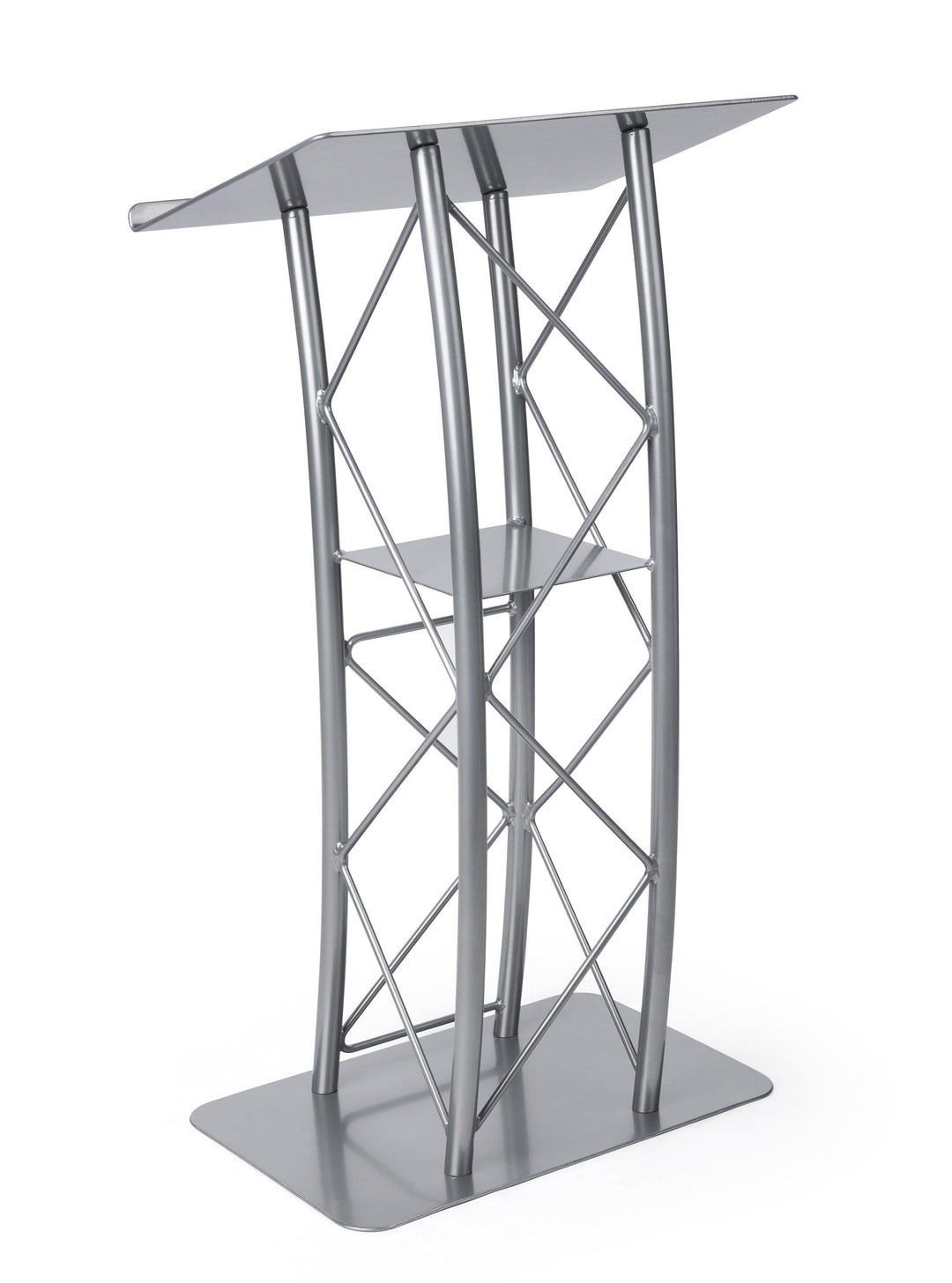 Metal Truss Lectern 4 Post Curved Color Silver-Metal Truss Podiums and Lecterns-Podiums Direct
