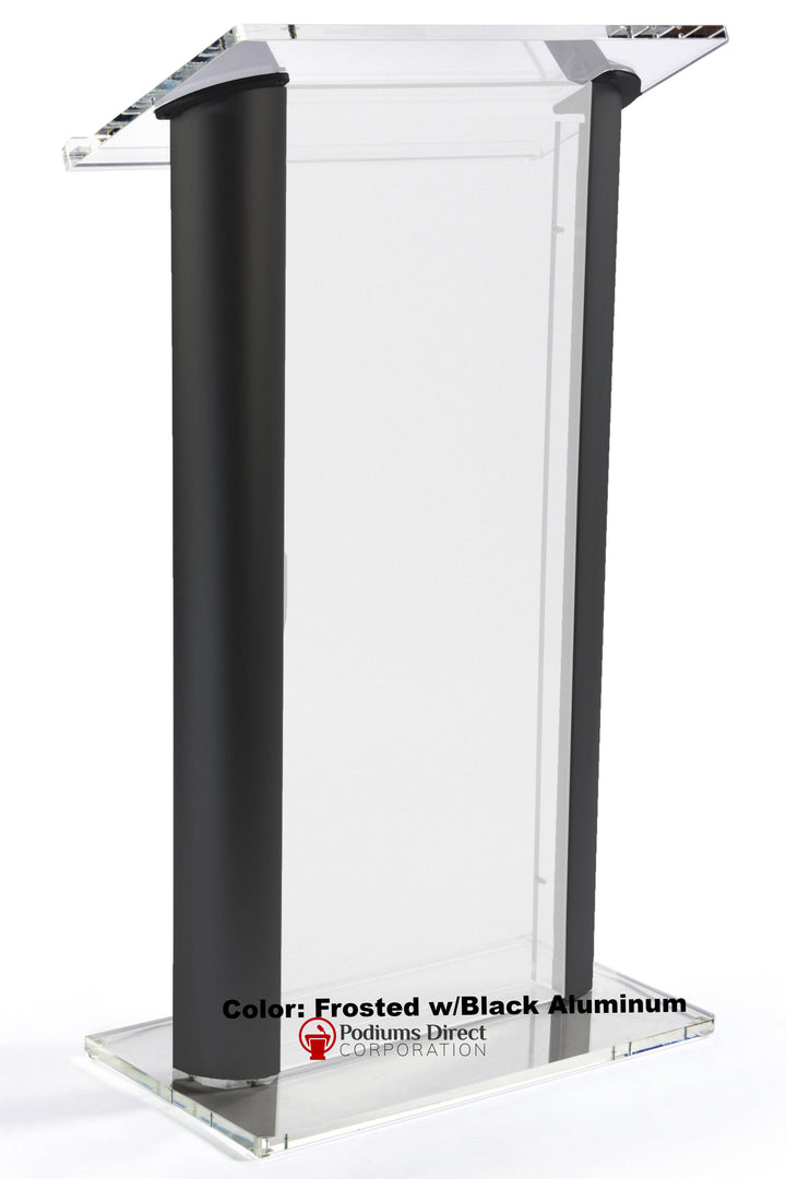 Contemporary Acrylic and Aluminum Podium SN3080 Alumacrylic-Frosted With Black Aluminum-Contemporary Acrylic and Aluminum Podiums-Podiums Direct