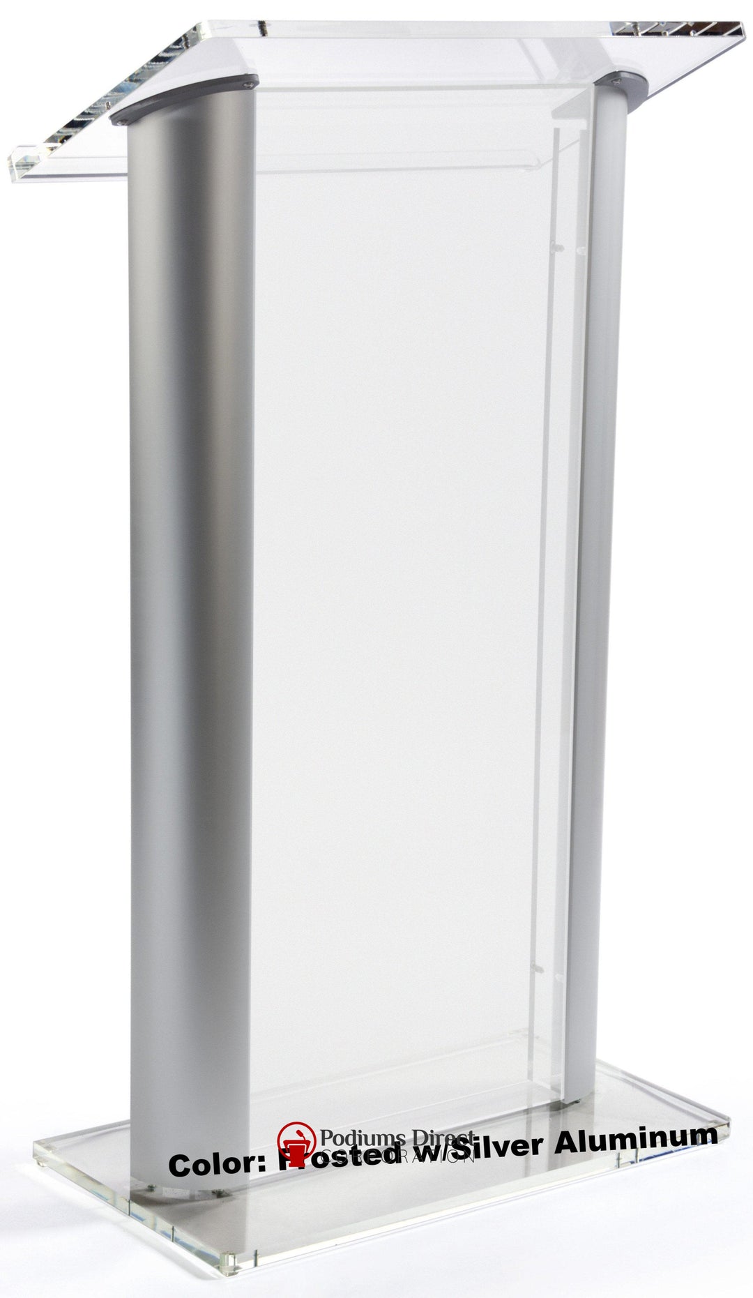 Contemporary Acrylic and Aluminum Podium SN3080 Alumacrylic-Frosted With Silver Aluminum-Contemporary Acrylic and Aluminum Podiums-Podiums Direct