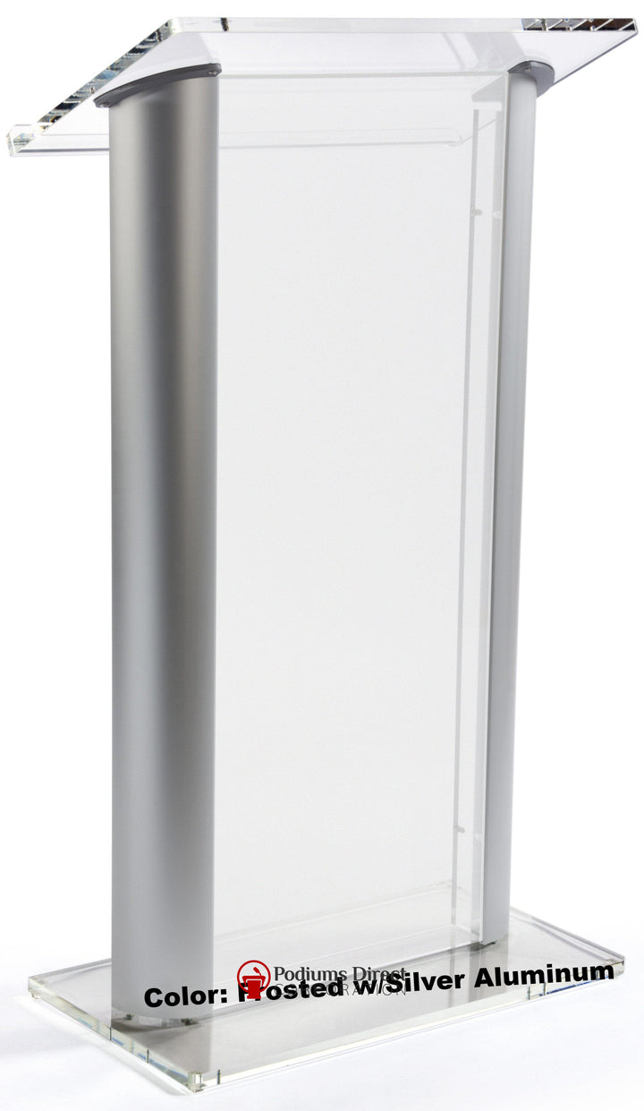 Contemporary Acrylic and Aluminum Podium SN3080 Alumacrylic-Frosted With Silver Aluminum-Contemporary Acrylic and Aluminum Podiums-Podiums Direct