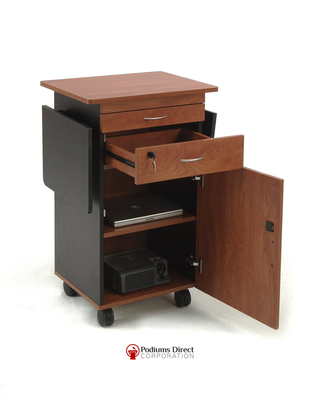 Multi Media Cart MMC Oklahoma Sound-Inside/Back View-Presentation AV Tablet Laptop Carts and Plasma LCD Stands-Podiums Direct