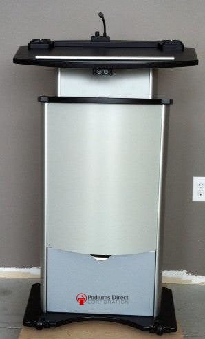 Height Adjustable Podium Aluminum Motorized-Back with Black Top and Base-Height Adjustable Pulpits, Podiums and Lecterns-Podiums Direct