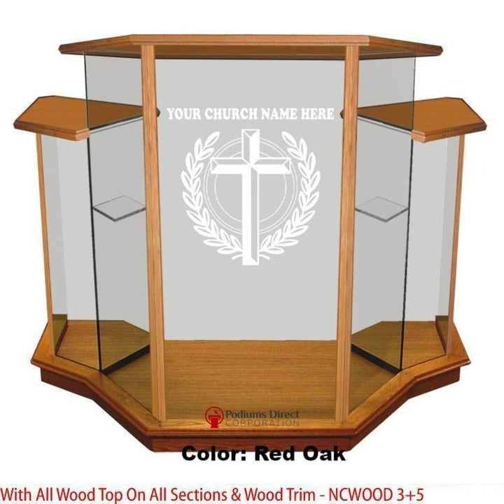 Glass Pulpit NC1/NC1G Prestige WINGED-Wood Top/Wood Trim-Glass Pulpits, Podiums and Lecterns and Communion Tables-Podiums Direct