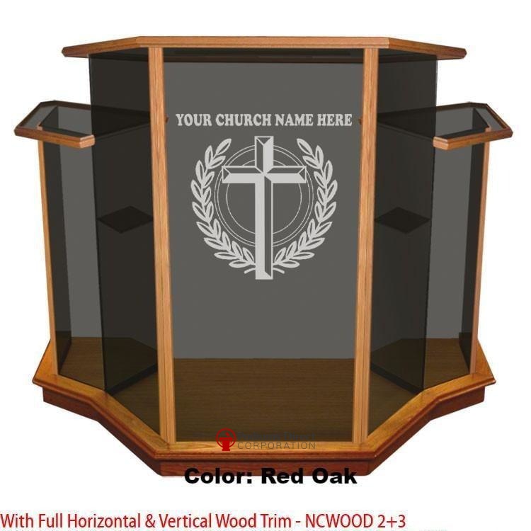 Glass Pulpit NC1/NC1G Prestige WINGED-Smoked Glass, Vertical and Horizontal Trim-Glass Pulpits, Podiums and Lecterns and Communion Tables-Podiums Direct