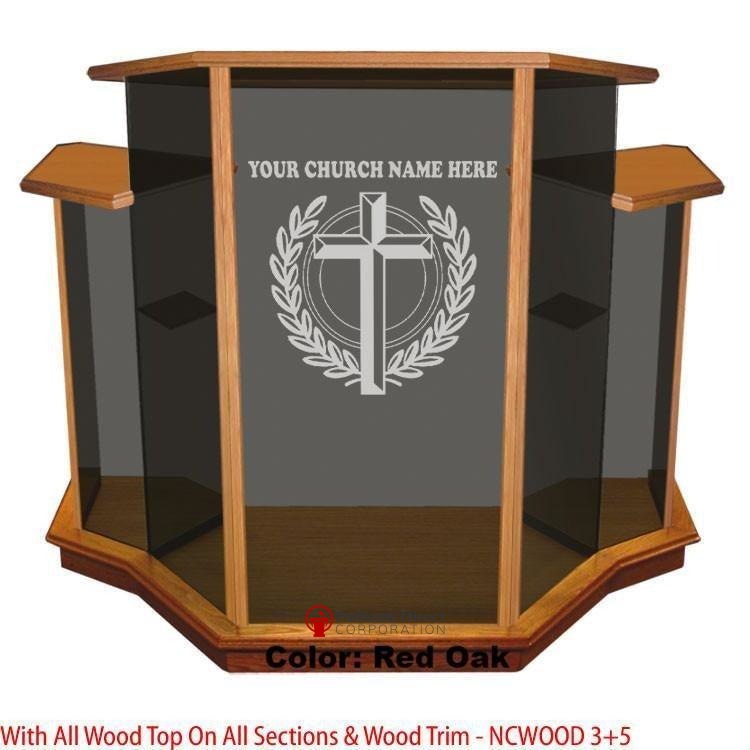 Glass Pulpit NC1/NC1G Prestige WINGED-Smoked Glass/Wood Top/Wood Trim-Glass Pulpits, Podiums and Lecterns and Communion Tables-Podiums Direct
