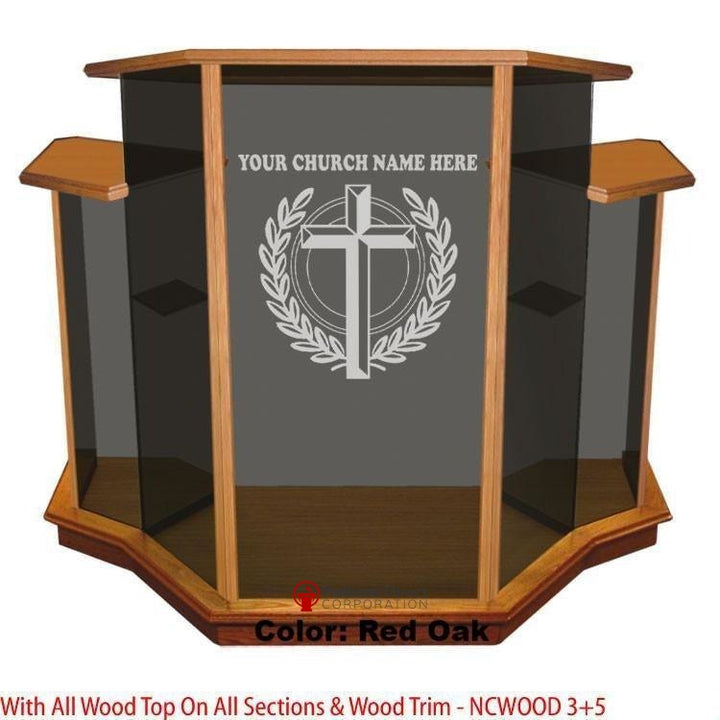 Glass Pulpit NC1/NC1G Prestige WINGED-Smoked Glass/Wood Top/Wood Trim-Glass Pulpits, Podiums and Lecterns and Communion Tables-Podiums Direct