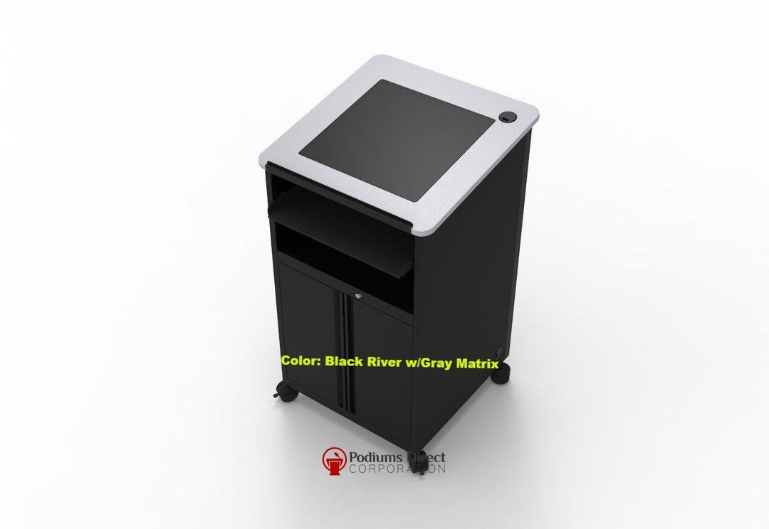 LCD Digital Display Lectern DVP2627-BB Down View Computer-Black River with Gray Matrix-LCD Digital Display Lecterns-Podiums Direct