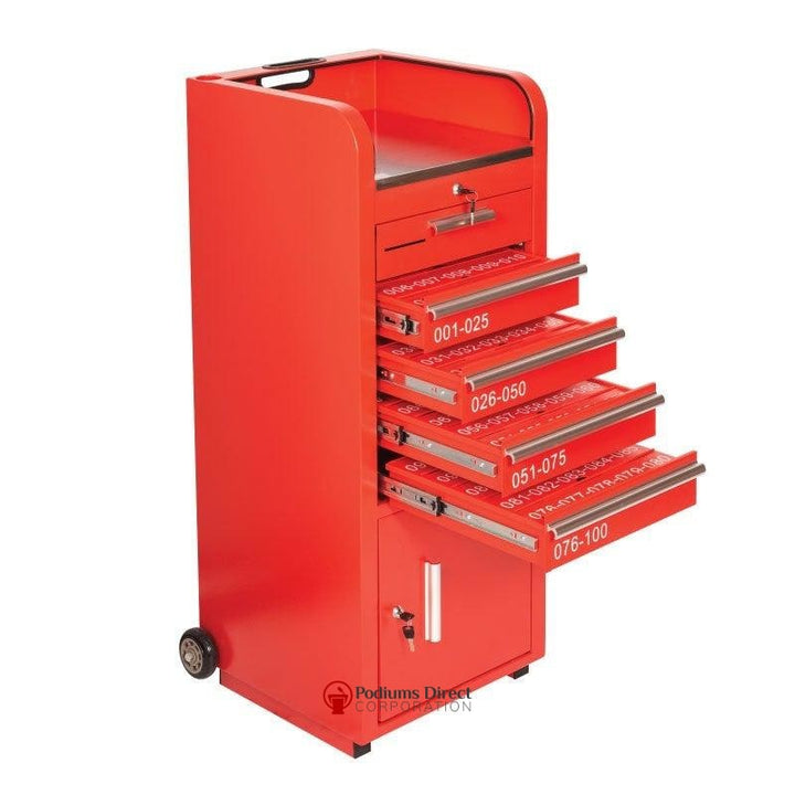 Valet Podium With 100 Key Slot Cabinet-Red Side View-Valet Podiums, Security, and Host Stations-Podiums Direct