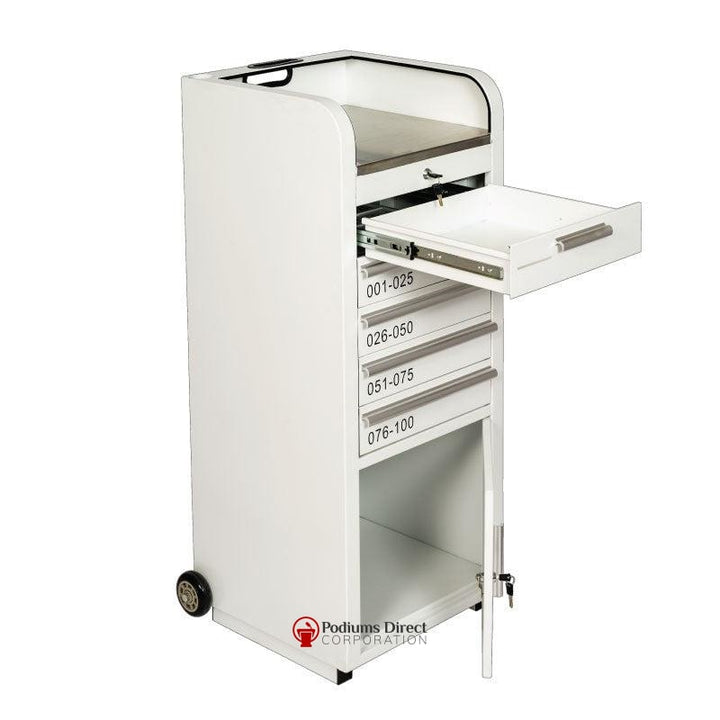 Valet Podium With 100 Key Slot Cabinet-White Side View-Valet Podiums, Security, and Host Stations-Podiums Direct