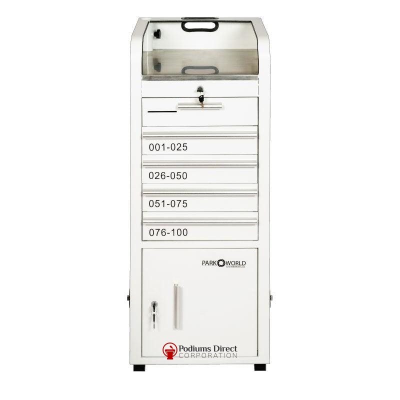Valet Podium With 100 Key Slot Cabinet-White Back View-Valet Podiums, Security, and Host Stations-Podiums Direct