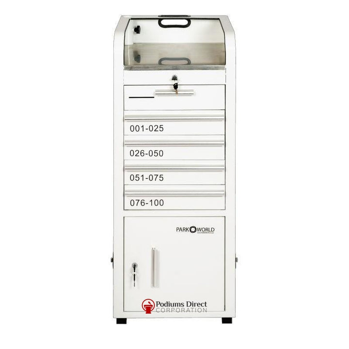 Valet Podium With 100 Key Slot Cabinet-White Back View-Valet Podiums, Security, and Host Stations-Podiums Direct
